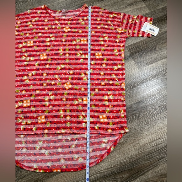 NWT Lularoe Irma Blouse Red/Pink stripes with Geometric Yellow sz: L - Picture 4 of 4